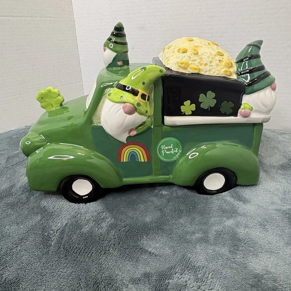 Sheffield Home St. Patrick's Leprechaun Clover Farm Truck Gold Pot Cookie Jar